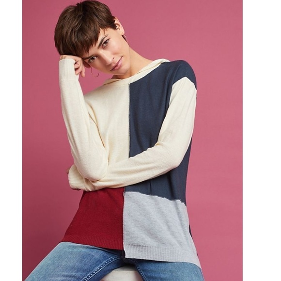 Anthropologie Sweaters - NEW Anthropologie Colorblock Hooded Pullover